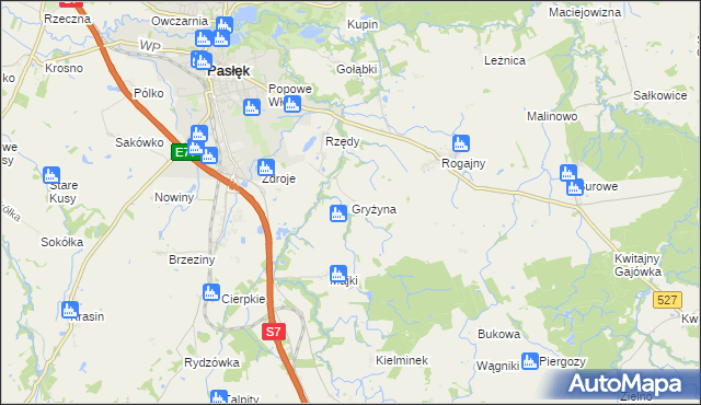 mapa Gryżyna gmina Pasłęk, Gryżyna gmina Pasłęk na mapie Targeo