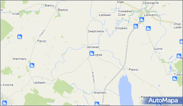 mapa Grzęda gmina Bisztynek, Grzęda gmina Bisztynek na mapie Targeo
