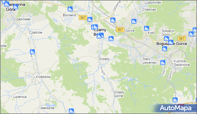 mapa Grzędy gmina Czarny Bór, Grzędy gmina Czarny Bór na mapie Targeo