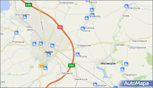 mapa Grzegorzów gmina Mściwojów, Grzegorzów gmina Mściwojów na mapie Targeo