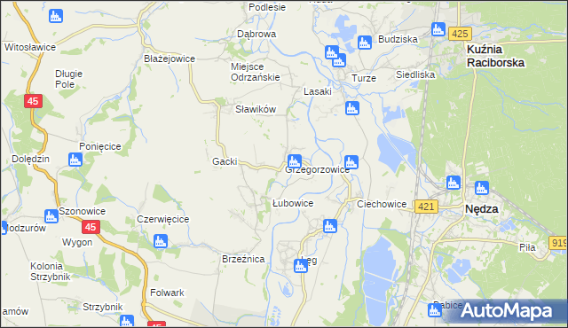 mapa Grzegorzowice gmina Rudnik, Grzegorzowice gmina Rudnik na mapie Targeo