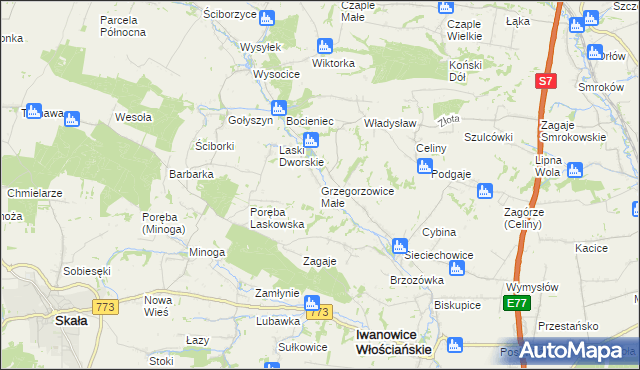 mapa Grzegorzowice Małe, Grzegorzowice Małe na mapie Targeo