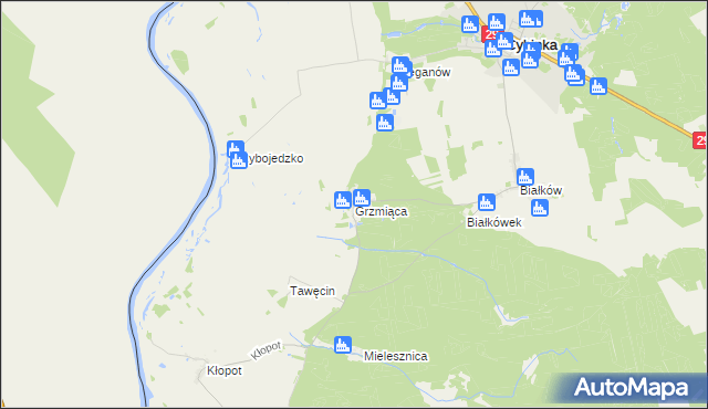 mapa Grzmiąca gmina Cybinka, Grzmiąca gmina Cybinka na mapie Targeo