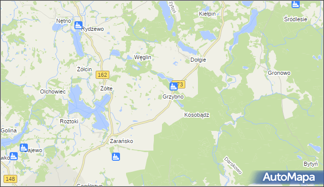 mapa Grzybno gmina Ostrowice, Grzybno gmina Ostrowice na mapie Targeo