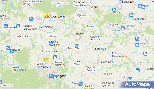 mapa Grzybów gmina Bogoria, Grzybów gmina Bogoria na mapie Targeo