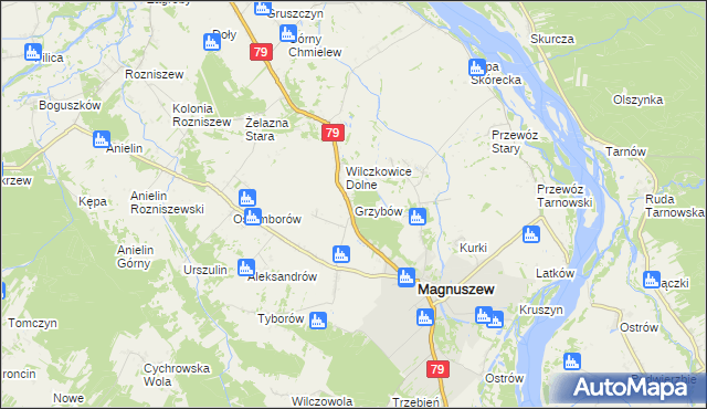 mapa Grzybów gmina Magnuszew, Grzybów gmina Magnuszew na mapie Targeo