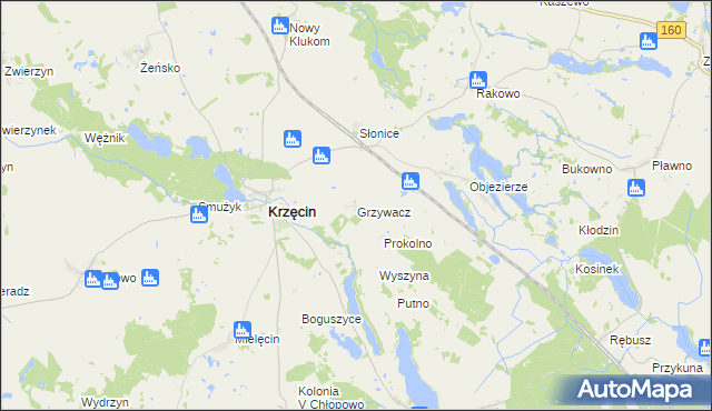 mapa Grzywacz gmina Krzęcin, Grzywacz gmina Krzęcin na mapie Targeo