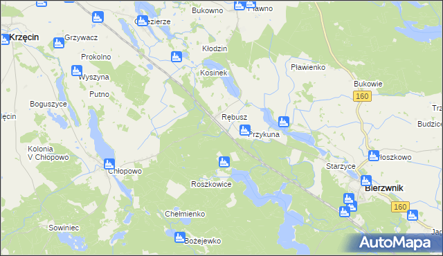 mapa Grzywna gmina Bierzwnik, Grzywna gmina Bierzwnik na mapie Targeo