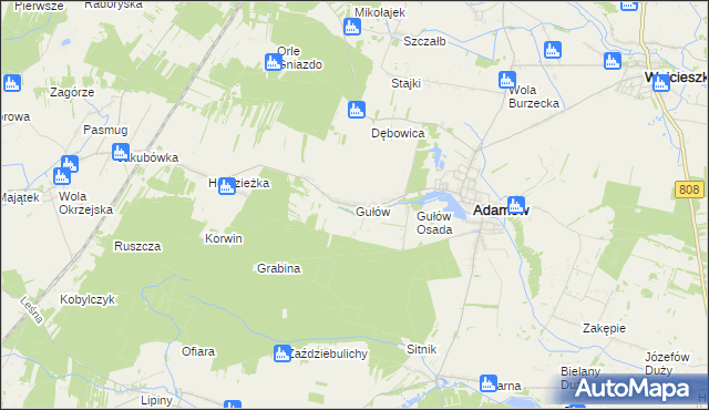 mapa Gułów gmina Adamów, Gułów gmina Adamów na mapie Targeo