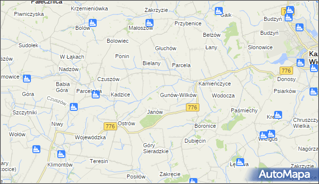 mapa Gunów-Wilków, Gunów-Wilków na mapie Targeo