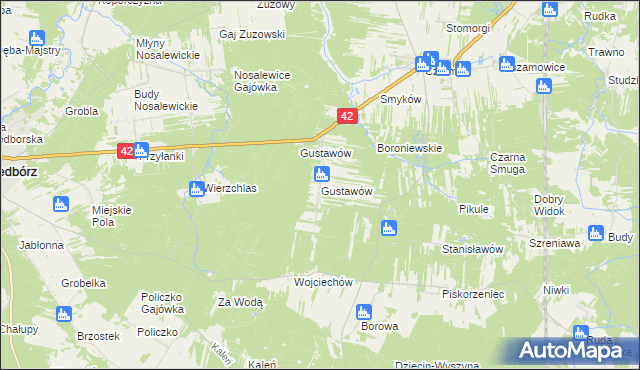 mapa Gustawów gmina Fałków, Gustawów gmina Fałków na mapie Targeo