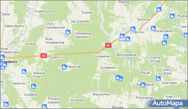 mapa Gustawów gmina Przedbórz, Gustawów gmina Przedbórz na mapie Targeo