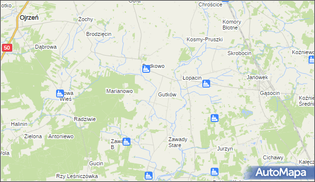 mapa Gutków gmina Sońsk, Gutków gmina Sońsk na mapie Targeo