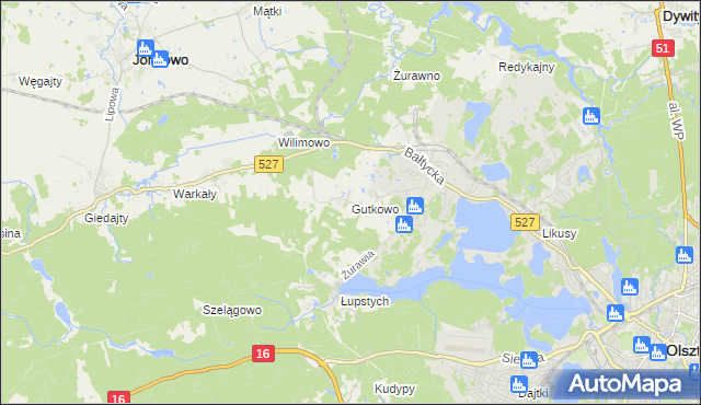 mapa Gutkowo gmina Jonkowo, Gutkowo gmina Jonkowo na mapie Targeo