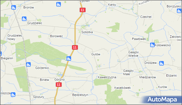 mapa Gutów gmina Ostrów Wielkopolski, Gutów gmina Ostrów Wielkopolski na mapie Targeo