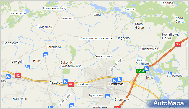 mapa Gwiazdowo gmina Kostrzyn, Gwiazdowo gmina Kostrzyn na mapie Targeo