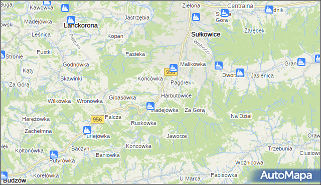 mapa Harbutowice gmina Sułkowice, Harbutowice gmina Sułkowice na mapie Targeo