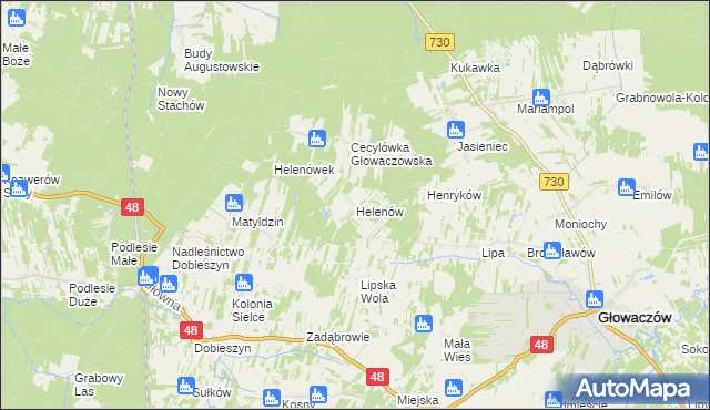 mapa Helenów gmina Głowaczów, Helenów gmina Głowaczów na mapie Targeo