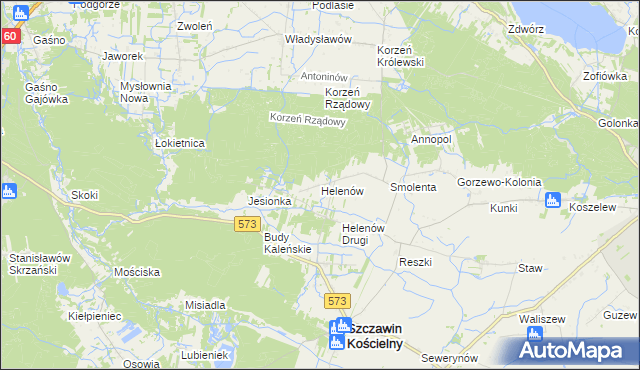 mapa Helenów gmina Szczawin Kościelny, Helenów gmina Szczawin Kościelny na mapie Targeo