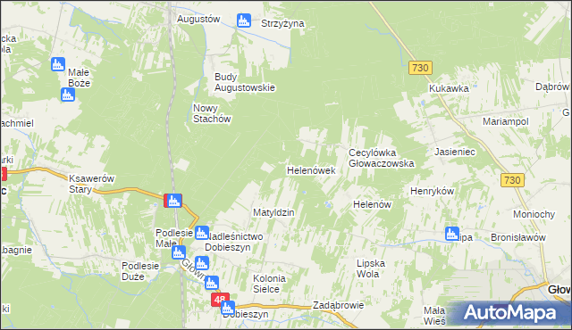 mapa Helenówek gmina Głowaczów, Helenówek gmina Głowaczów na mapie Targeo
