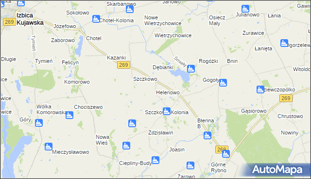 mapa Helenowo gmina Izbica Kujawska, Helenowo gmina Izbica Kujawska na mapie Targeo