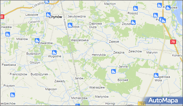 mapa Henryków gmina Chynów, Henryków gmina Chynów na mapie Targeo