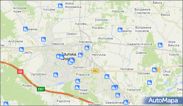 mapa Henryków gmina Zduńska Wola, Henryków gmina Zduńska Wola na mapie Targeo