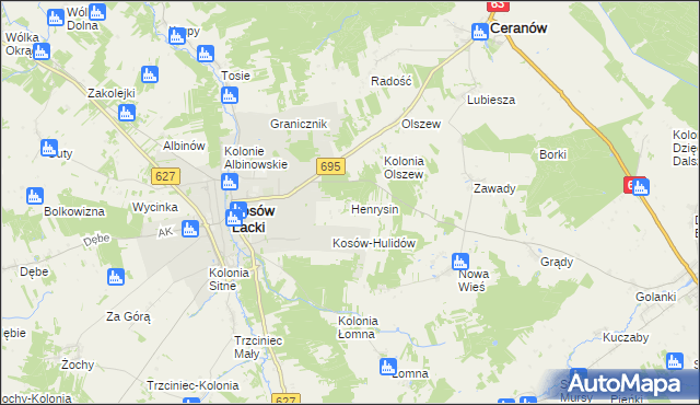 mapa Henrysin gmina Kosów Lacki, Henrysin gmina Kosów Lacki na mapie Targeo