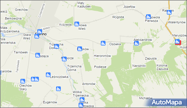 mapa Hieronimów gmina Sienno, Hieronimów gmina Sienno na mapie Targeo