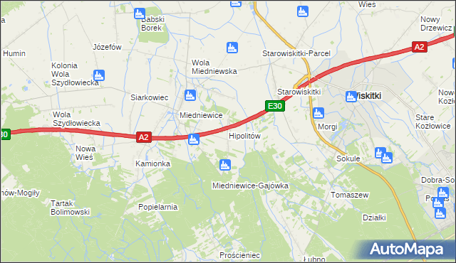 mapa Hipolitów gmina Wiskitki, Hipolitów gmina Wiskitki na mapie Targeo