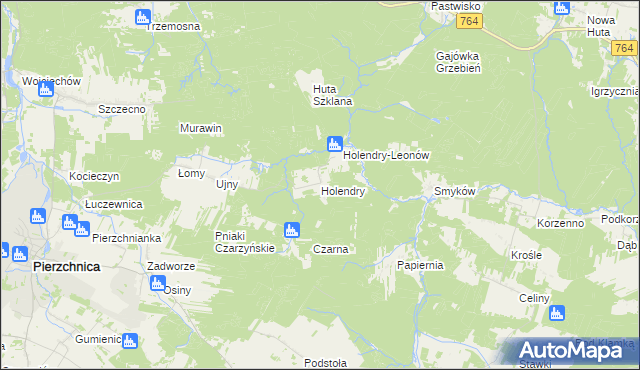 mapa Holendry gmina Pierzchnica, Holendry gmina Pierzchnica na mapie Targeo