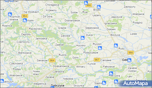 mapa Hucisko gmina Gdów, Hucisko gmina Gdów na mapie Targeo