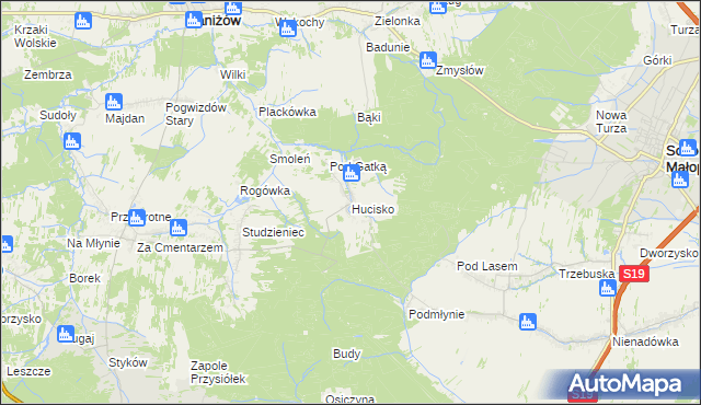 mapa Hucisko gmina Głogów Małopolski, Hucisko gmina Głogów Małopolski na mapie Targeo