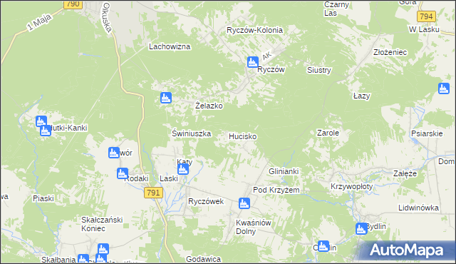 mapa Hucisko gmina Klucze, Hucisko gmina Klucze na mapie Targeo