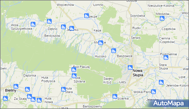 mapa Hucisko gmina Nowa Słupia, Hucisko gmina Nowa Słupia na mapie Targeo