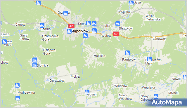 mapa Hucisko gmina Stąporków, Hucisko gmina Stąporków na mapie Targeo