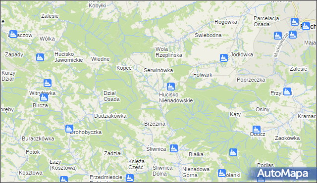 mapa Hucisko Nienadowskie, Hucisko Nienadowskie na mapie Targeo