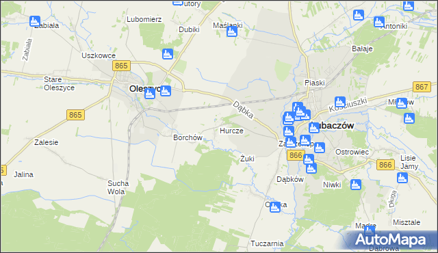 mapa Hurcze, Hurcze na mapie Targeo