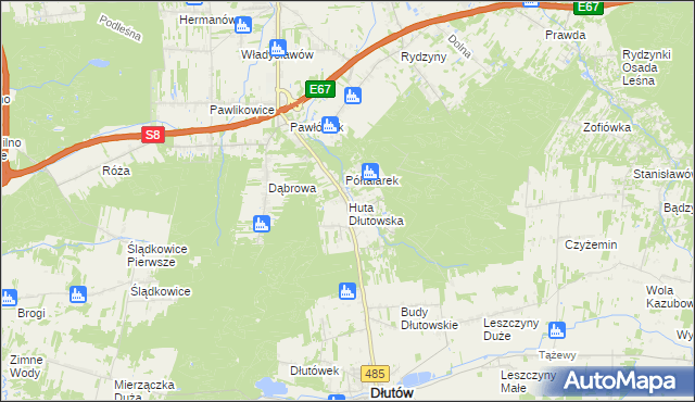 mapa Huta Dłutowska, Huta Dłutowska na mapie Targeo