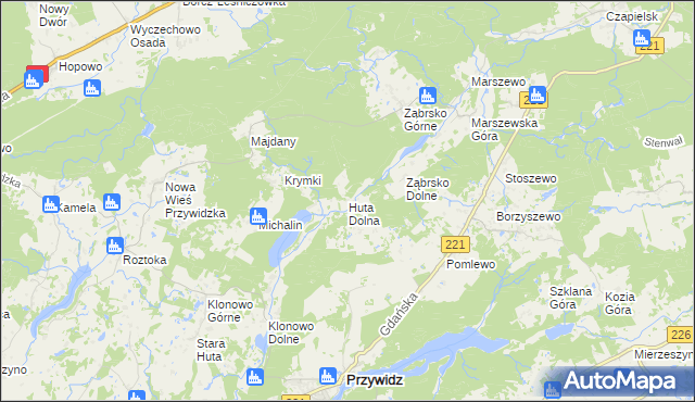 mapa Huta Dolna gmina Przywidz, Huta Dolna gmina Przywidz na mapie Targeo