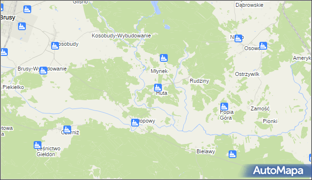 mapa Huta gmina Brusy, Huta gmina Brusy na mapie Targeo