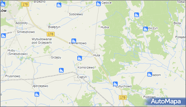 mapa Huta gmina Czarnków, Huta gmina Czarnków na mapie Targeo