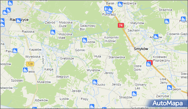 mapa Huta gmina Radoszyce, Huta gmina Radoszyce na mapie Targeo