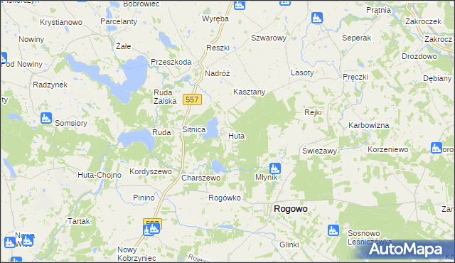 mapa Huta gmina Rogowo, Huta gmina Rogowo na mapie Targeo