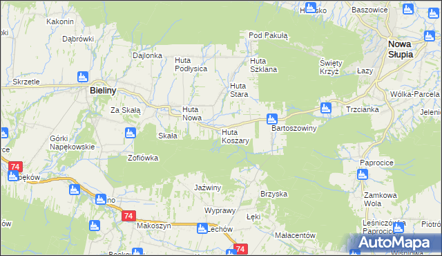 mapa Huta Koszary, Huta Koszary na mapie Targeo