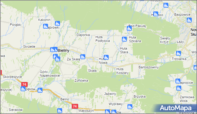 mapa Huta Nowa gmina Bieliny, Huta Nowa gmina Bieliny na mapie Targeo