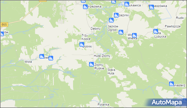 mapa Huta-Złomy, Huta-Złomy na mapie Targeo