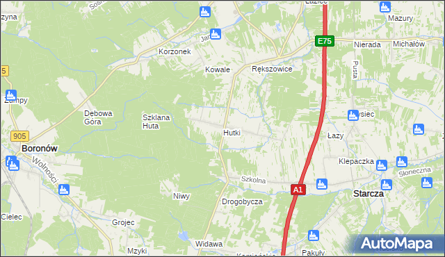 mapa Hutki gmina Konopiska, Hutki gmina Konopiska na mapie Targeo