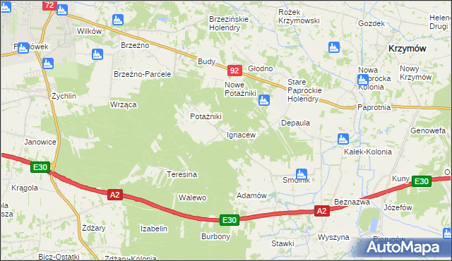 mapa Ignacew gmina Krzymów, Ignacew gmina Krzymów na mapie Targeo