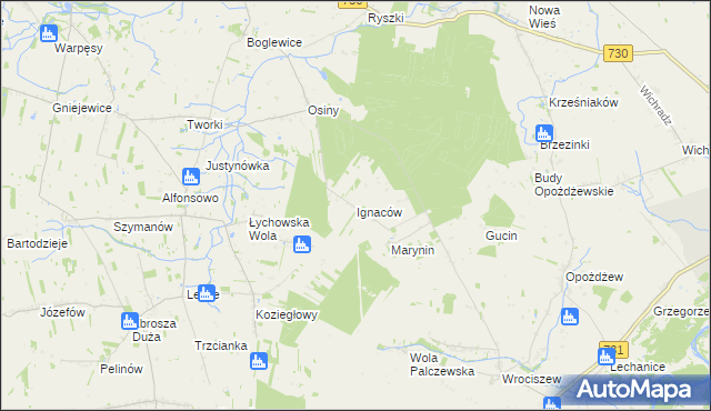 mapa Ignaców gmina Jasieniec, Ignaców gmina Jasieniec na mapie Targeo